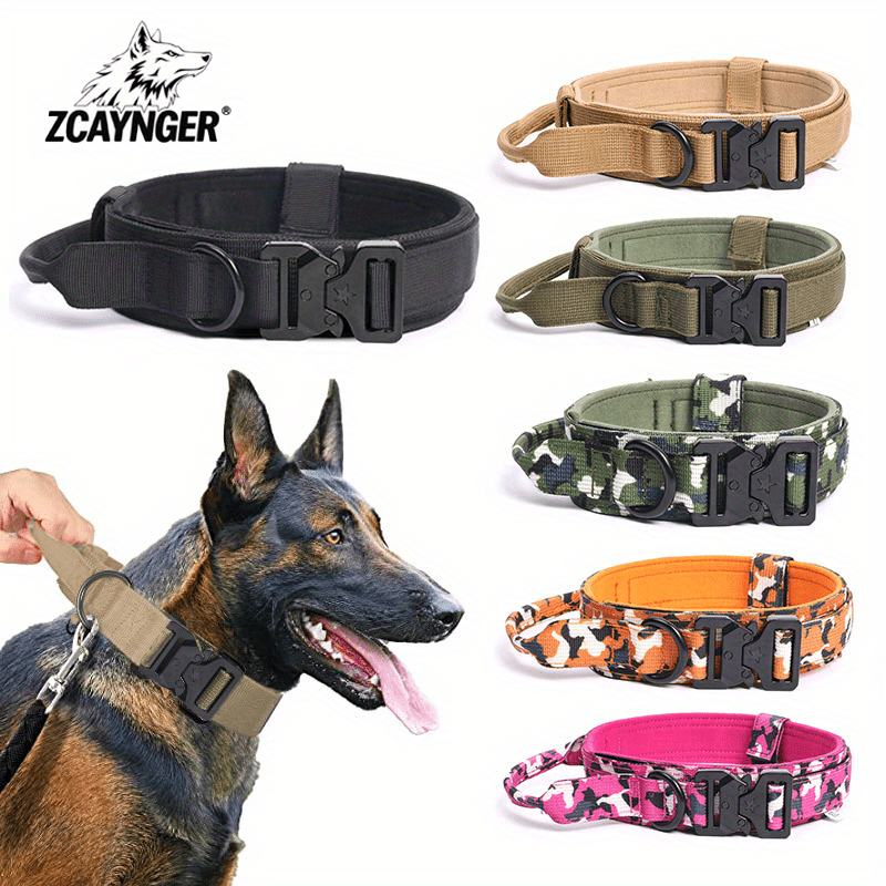 Wide Tactical Dog Collar 1.8 Inch with Control Handle, Quick-Release Metal Buckle and D-Ring, Nylon Walking and Training Collar for Medium and Large Dogs