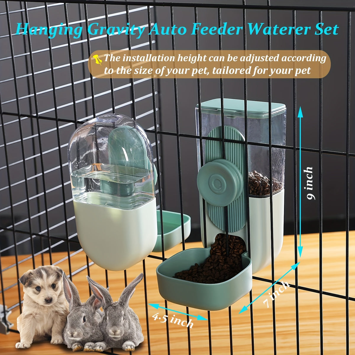 Cage Mounted Pet Feeder and Water Dispenser, Hanging Gravity Food and Water Bowls for Cats, Small Dogs and Rabbits, Multiple Set Options