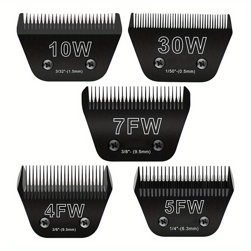 Dog Clipper Blades in 30W, 4FW and 7FW Options, Black Stainless Steel Grooming Replacements Listed for Andis, Oster A5 and KM10 Clippers