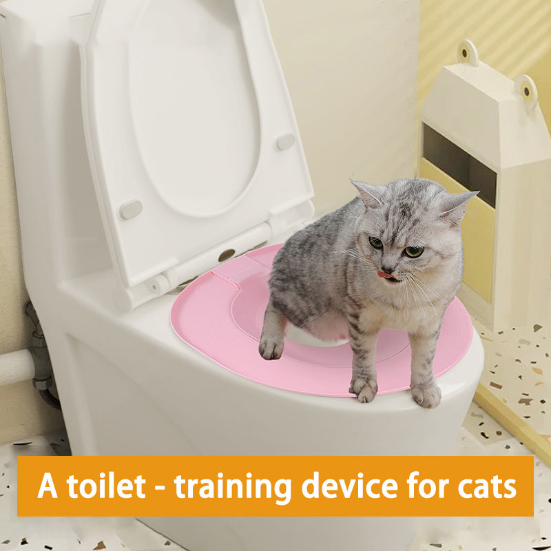 Cat Toilet Training Seat with Oval Design, Easy-Clean Bathroom Training Tray in Pink, Blue or Yellow with Two Toilet Stickers per Selected Color Option