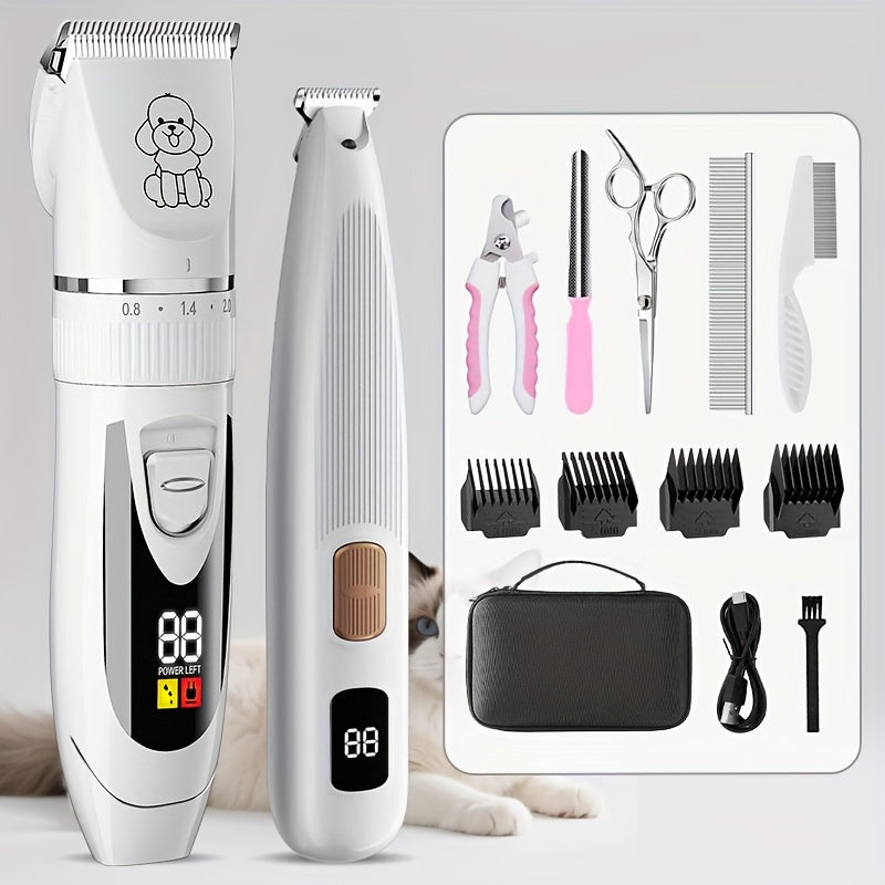 Quiet Dog Grooming Kit with Rechargeable Cordless Clippers, Electric Pet Hair Shaver for Dogs and Cats, Gold, White Kit or Gray Display Options