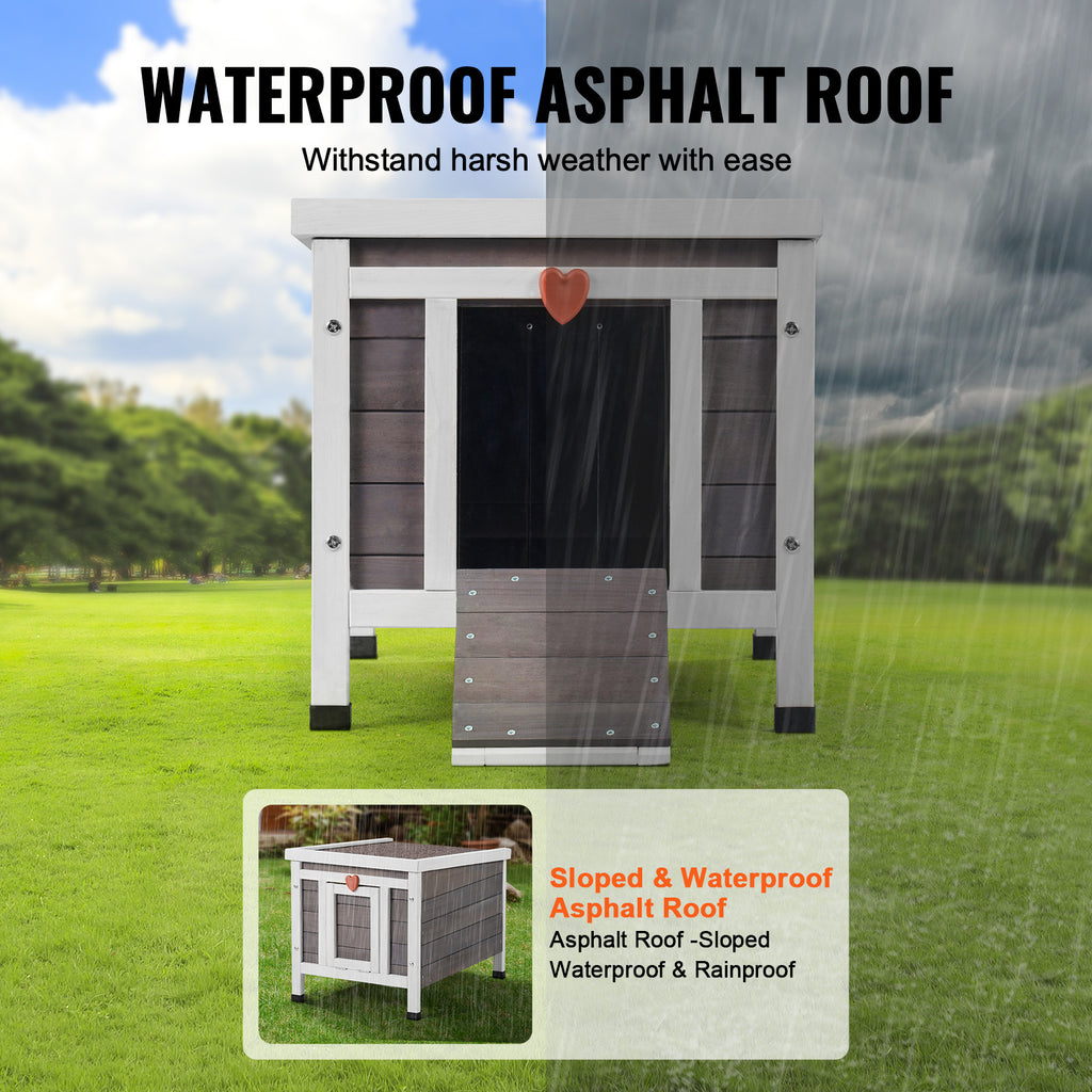 Fir Wood Outdoor Cat House with Asphalt Roof, Acrylic Window and Removable PVC Door Flaps, 20 or 24 Inch Feral Cat Shelter with Cleaning Access