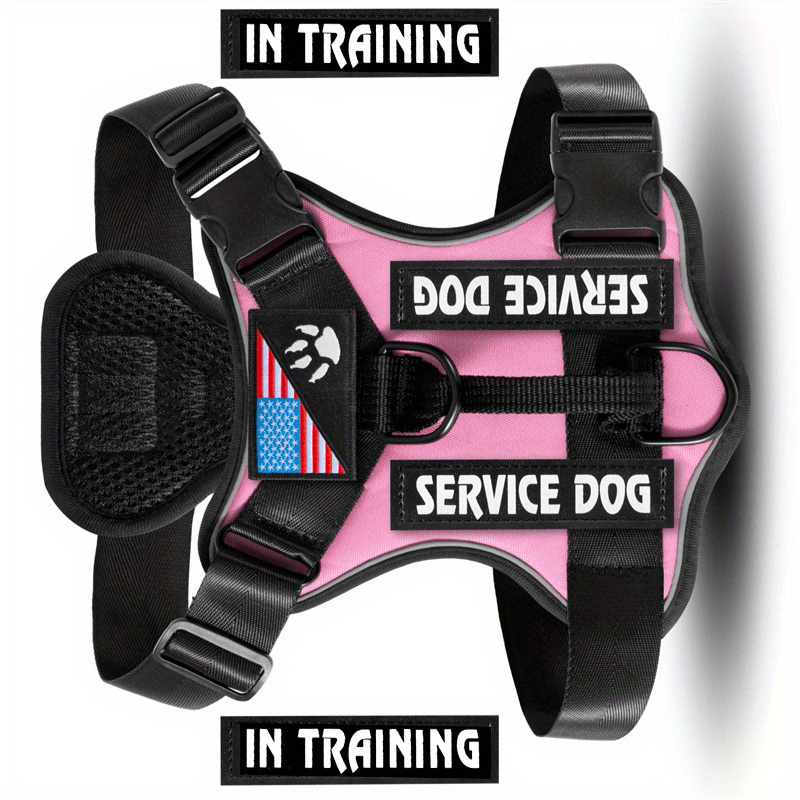Dog Harness Patch Kit with 5 Patches, Reflective Adjustable Oxford Walking Vest with Mesh Lining, Padded Handle and Three Leash Rings, XS to XL