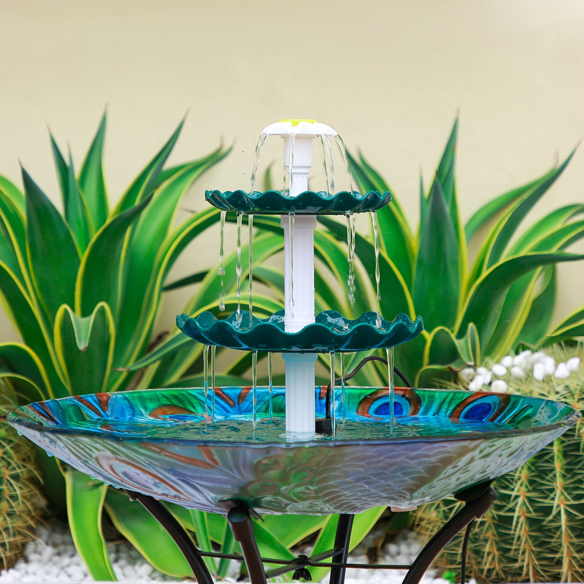 Solar Bird Bath Fountain 3.5W in Dark Green, Three-Layer Flowing Water Feature with Detachable Design for Outdoor Garden, Patio and Backyard Decoration