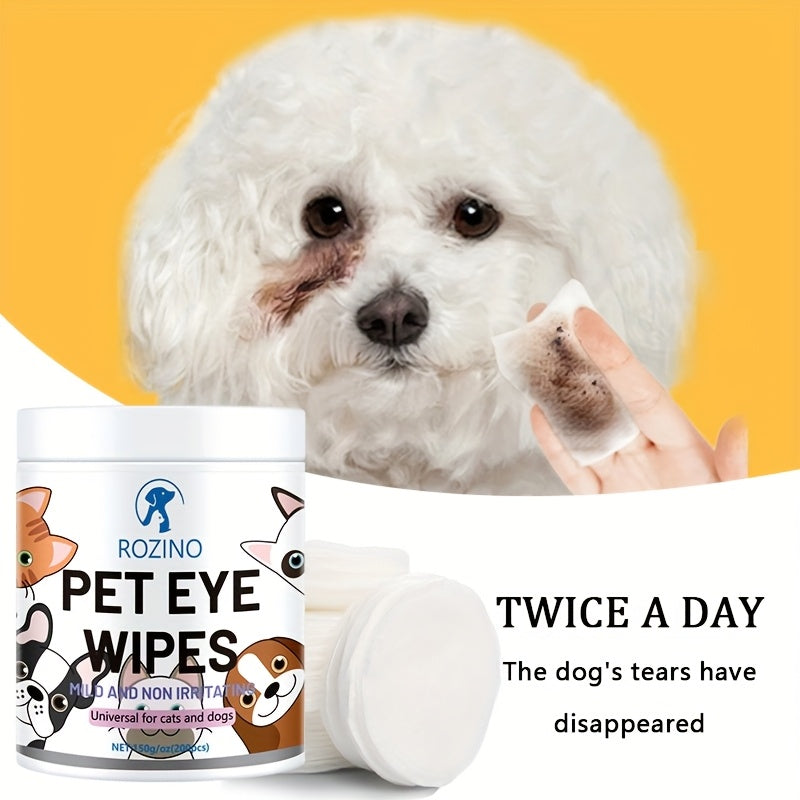 Pet Eye Wipes for Dogs and Cats, 200 Fragrance-Free Sheets for Gentle Tear Stain Area Cleaning, Dirt and Crust Removal and Daily Grooming