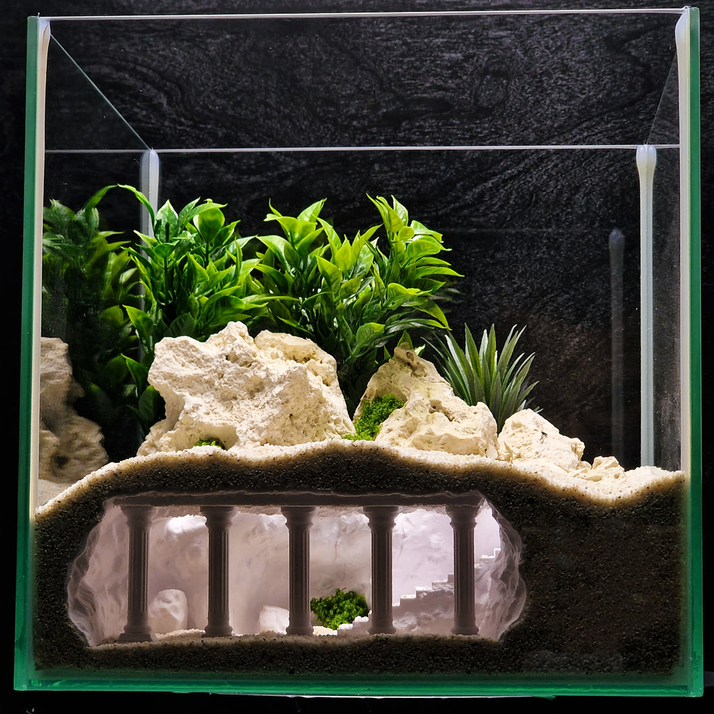 Aquarium Castle Decoration with Betta Hideout Caves, White PLA Palace Ornament for Fish Tank Aquascaping and Fish Enthusiast Gifts