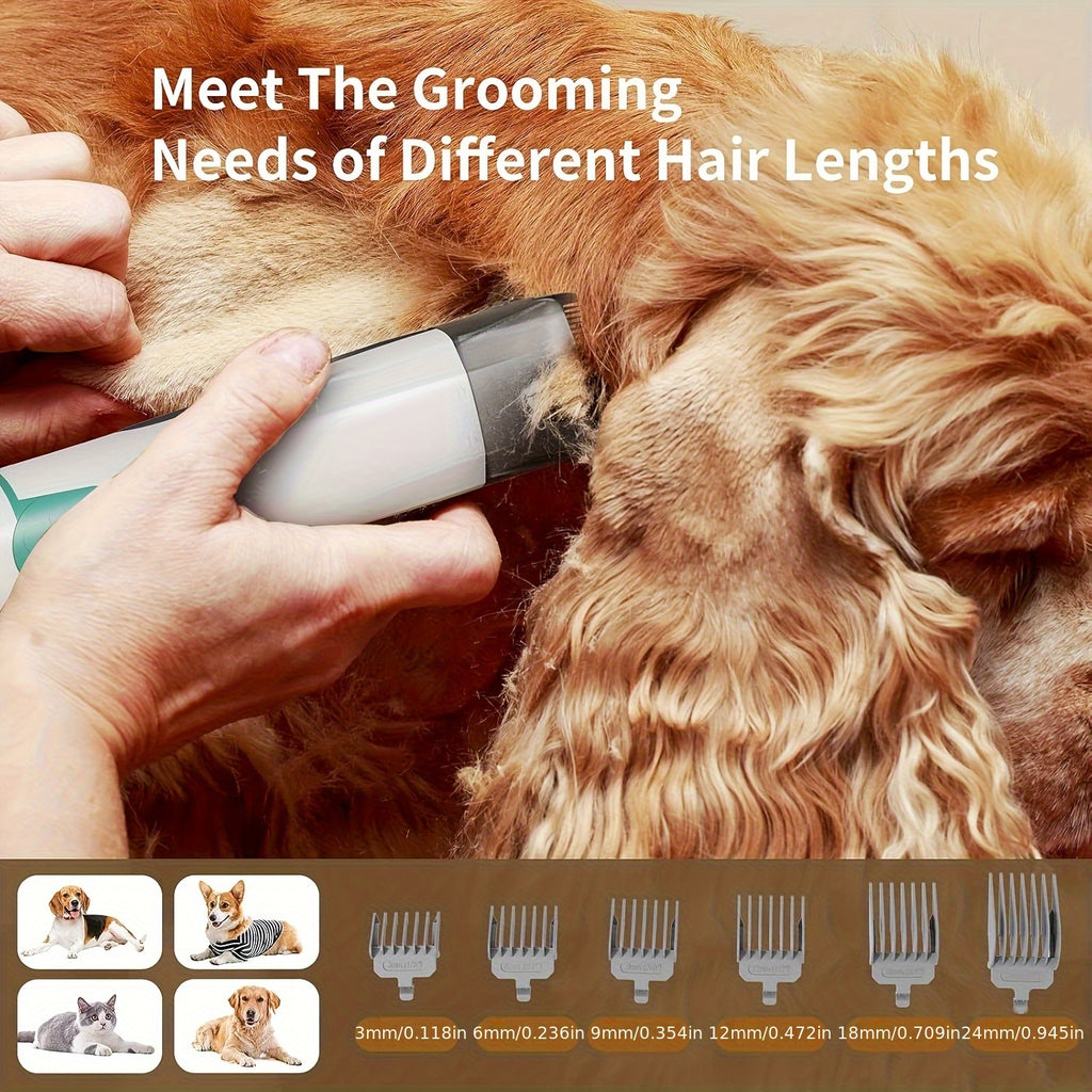 Pet Grooming Vacuum with Nail Grinder and Clipper, White Dog Grooming Kit with 6 Tools for Dog and Cat Shedding and At-Home Coat Care