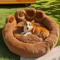 Plush Dog Bed with Bear Paw Design, Washable Fluffy Pet Sleeping Cushion with Raised Edges, 60–90 cm Sizes in Coffee, Pink and Gray