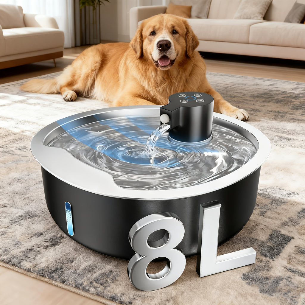 8L Stainless Steel Pet Water Fountain for Dogs and Cats, Large 2.11 Gallon Drinking Dispenser with Quiet Pump and Filter Bundle Options