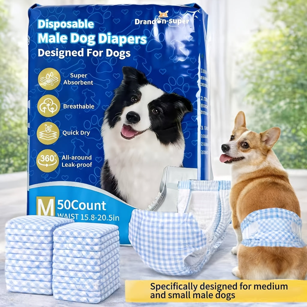 Dog Diaper Value Pack 50 Count, Disposable Absorbent Male and Female Style Options in XS S M L for Puppy Accidents and Senior Dog Hygiene Care