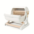 Cat Litter Box with Removable Grid, Rectangular Indoor Cat Pan in Beige or Pink for Everyday Pet Waste Management and Convenient Routine Cleaning