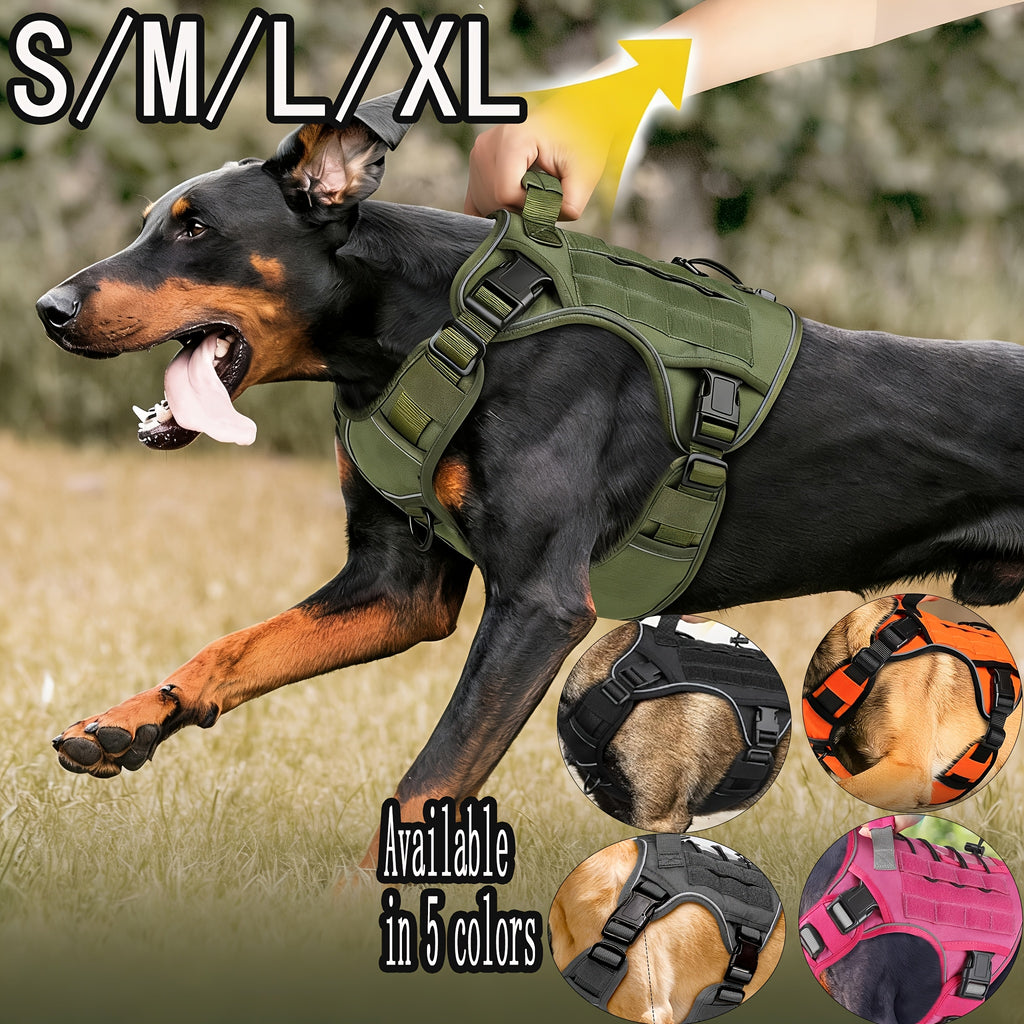 Tactical Dog Harness with Reinforced Top Handle, Adjustable Reflective Pet Vest for Daily Walks and Outdoor Training, S to XL Sizes