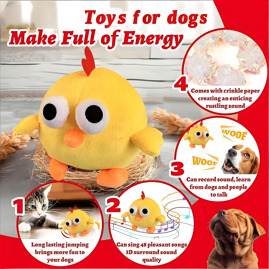 Interactive Plush Dog Toy with Bouncing Ball and Sound, USB Rechargeable Cartoon Animal Pet Toy for Supervised Indoor Chase and Play