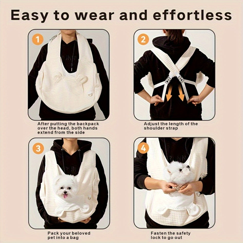 Front Dog Carrier Sling with Lined Winter Pet Pouch, Wide Shoulder Straps and Open-Top Design for Small Dog Outings, Grey Blue or Beige White