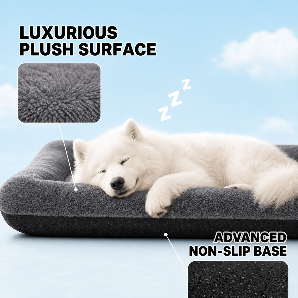 Fleece Dog Crate Pad with PP Cotton Filling, Gray Washable Flat Kennel Mat with Non-Slip Bottom, Cozy Pet Bedding in Five Sizes up to 54 x 36 Inches