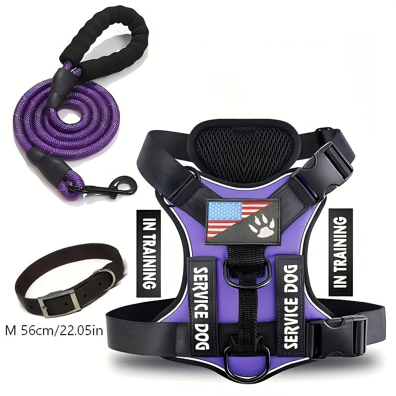 Reflective Dog Harness and Leash Set, 3-Piece Large Dog Walking Kit with Double-Layer Collar and Soft Handle for Daily Walks and Training