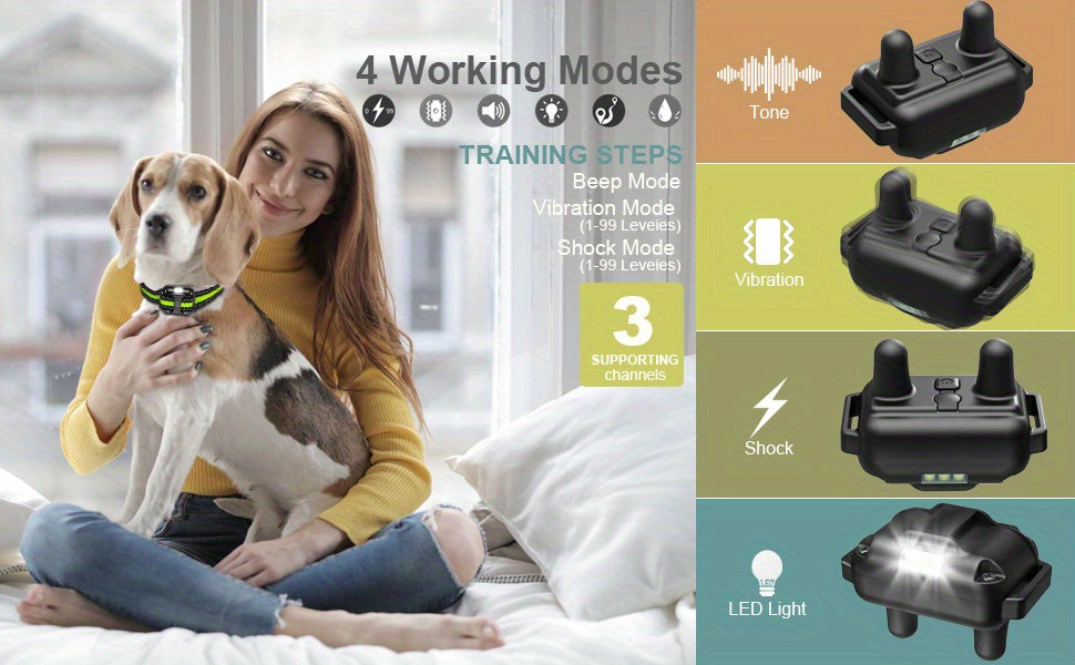 Dog Training Collar Set for 2 or 3 Dogs, Black USB Rechargeable Remote with LED Light, Beep, Vibration and Static Modes for Supervised Sessions