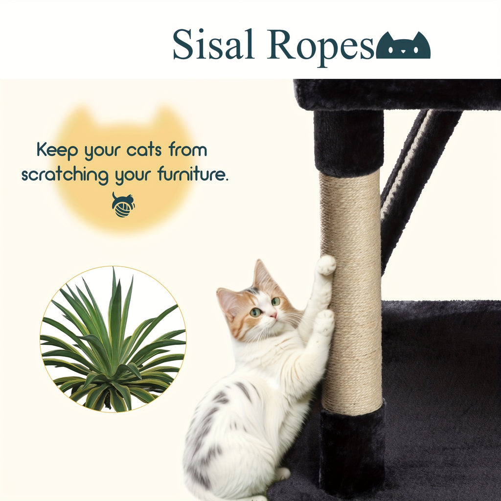 65 Inch Cat Tree Tower for Indoor Cats, Multi-Level Plush Cat Condo with Basket Beds, Hammock, Sisal Scratching Posts and Wide Base, Six Color Options