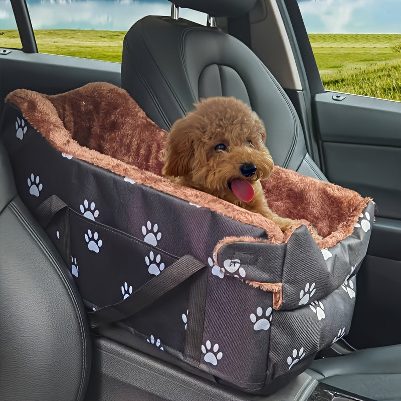 Dog Car Bed with Paw Print Plush, Black Non-Slip Small Dog Sofa for Cozy Home Rest and Travel, Lightweight Pet Bed Christmas Gift
