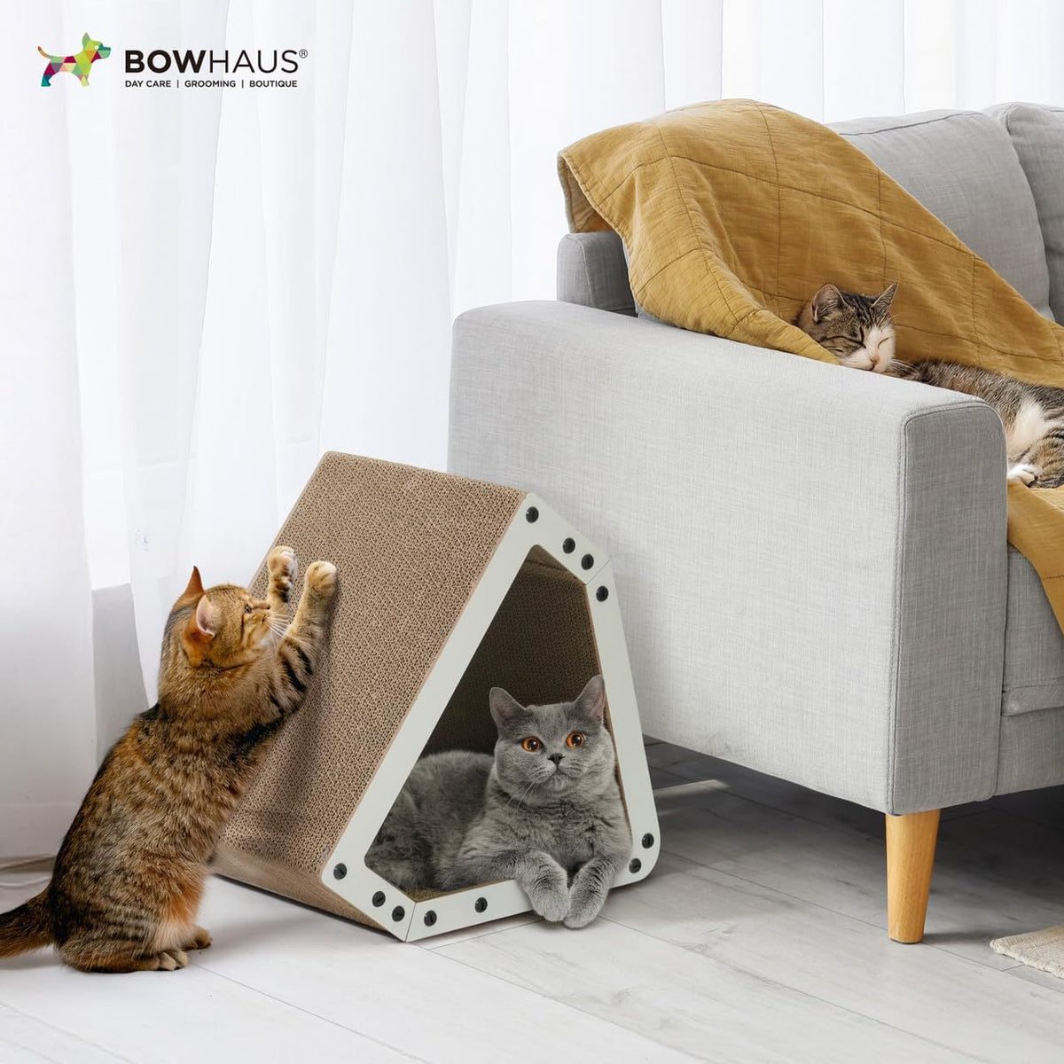 House Cat Scratcher Lounger, Reversible Five-Layer Cardboard Scratching Bed for Indoor Cats, 16.1 x 14.6 x 12 Inches in Brown or White