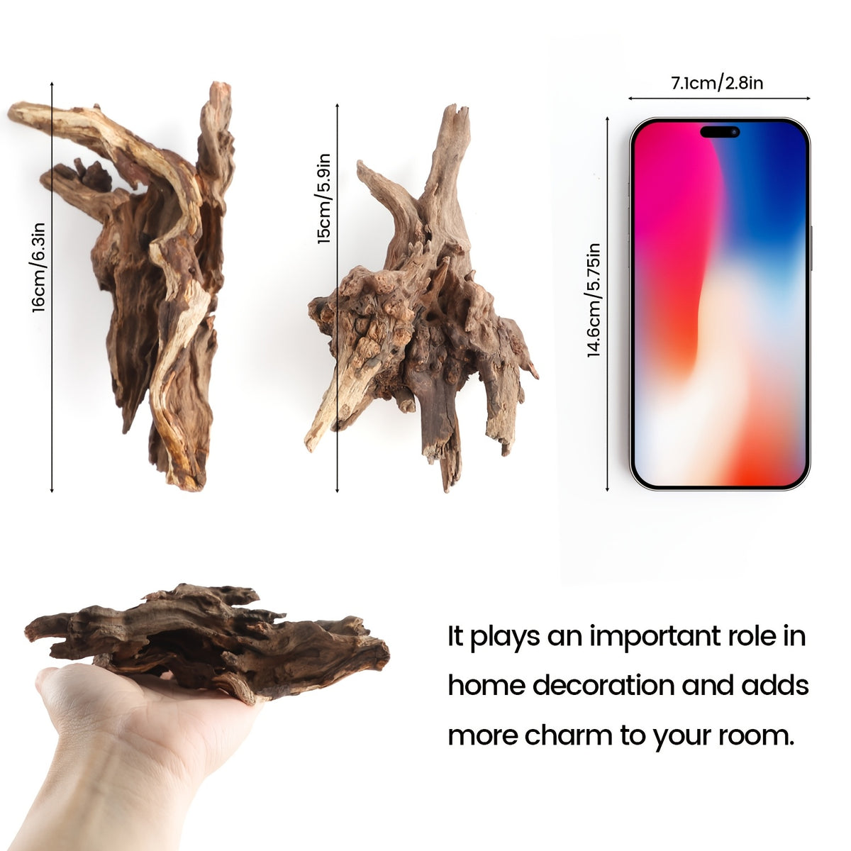 Aquarium Driftwood Single Piece, 5.9-7.87 Inch Random-Style Decorative Wood for Small Fish Tank Aquascaping and Nature-Inspired Underwater Layouts
