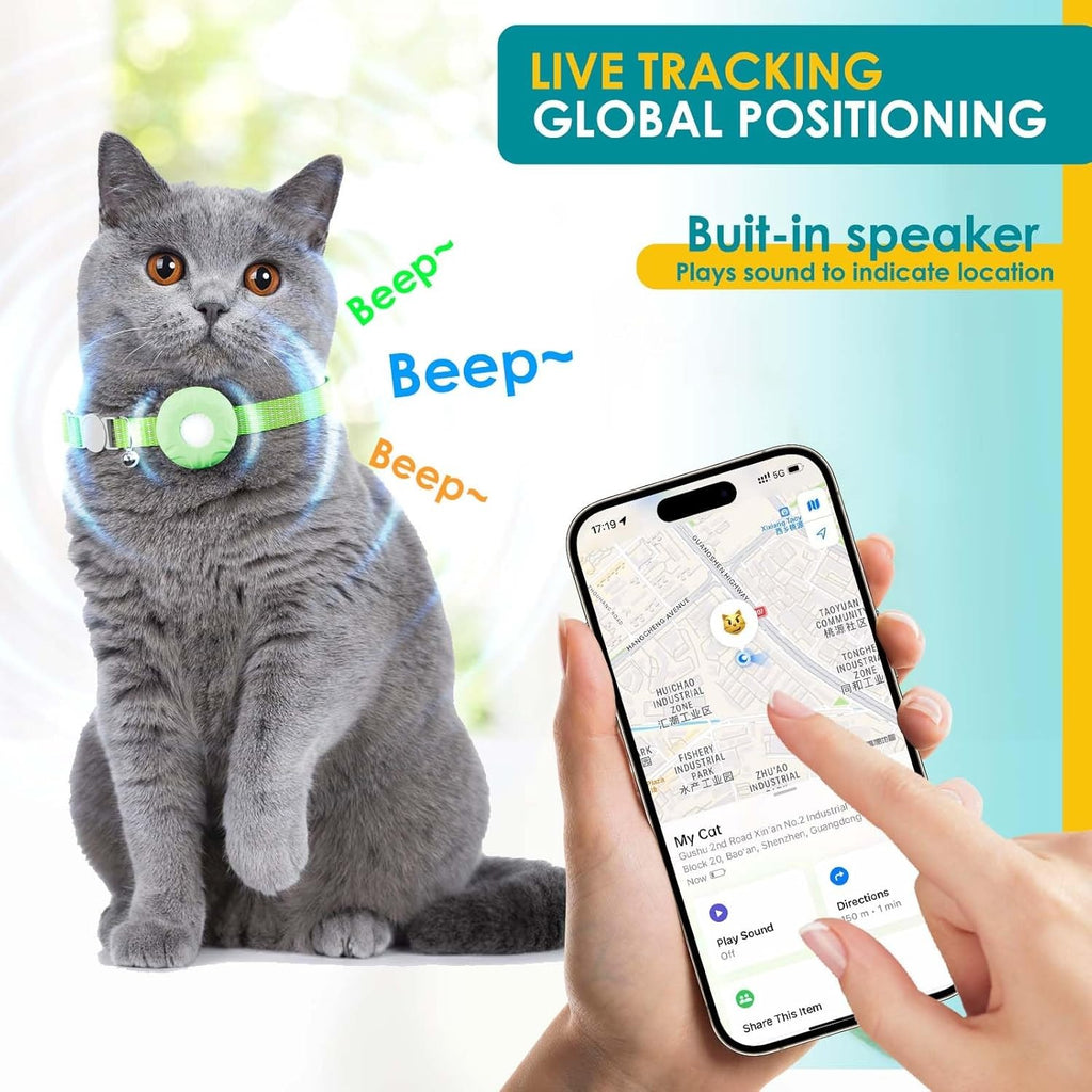 Cat Tracker Tag for Pet Collars, Lightweight Compact Pet Locator for Everyday Belongings and Cat Owner Routines, One Size in Six Color Options