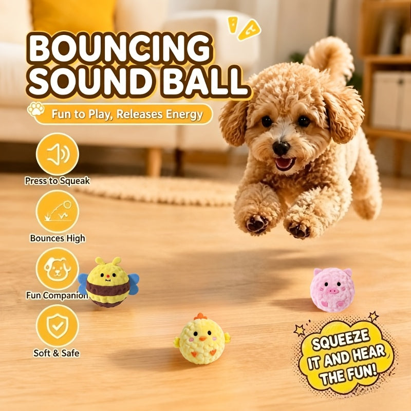 Dog and Cat Toy Balls 4-Pack, Random-Style Sound and Slow-Rebound Bouncing Pet Toys for Supervised Rolling, Chasing and Interactive Play