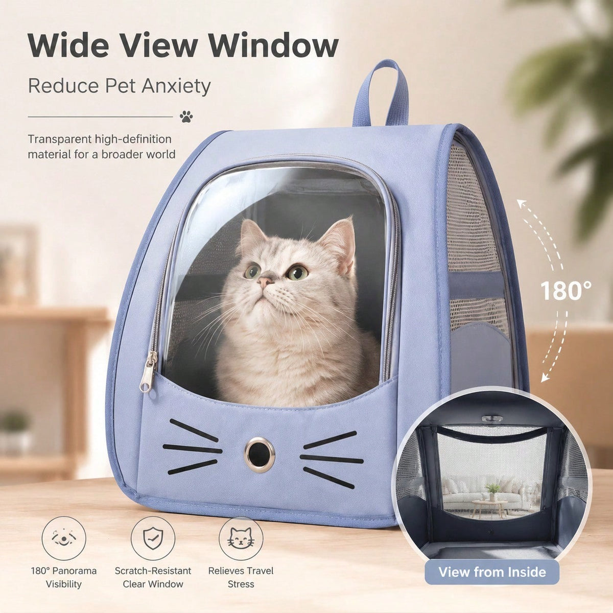 Transparent Pet Backpack Carrier for Cats & Small Dogs Up to 13 lbs, Breathable Oxford Cloth Travel Bag with Shoulder Strap for Outdoor Trips