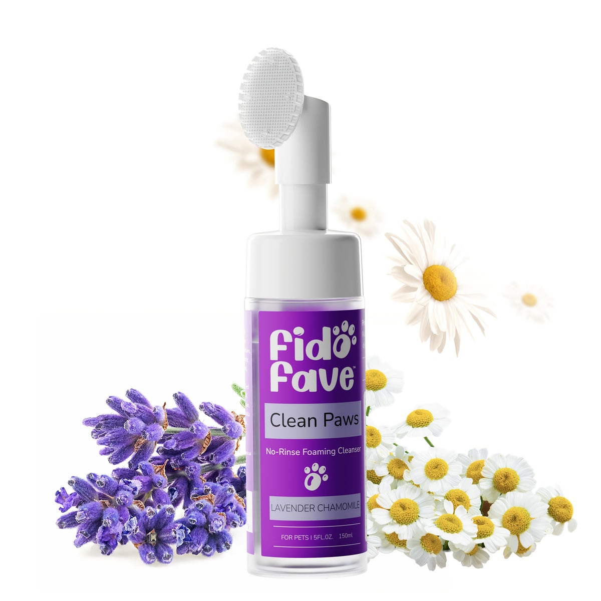 No-Rinse Paw Cleaner for Dogs and Cats, 5oz Paw Wash with Soft Brush, Lavender Chamomile, Lemongrass Sage or Fragrance-Free Options for Daily Grooming