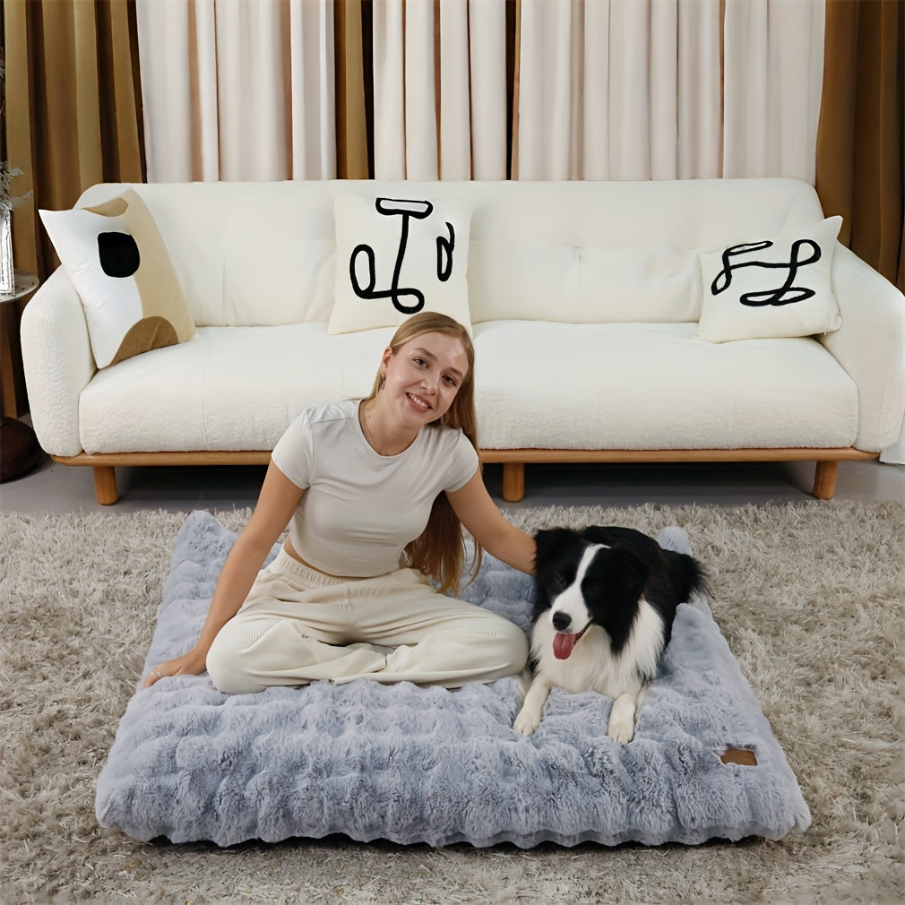 Foam Dog Bed with Waffle-Textured Removable Cover, Polyester Pet Crate Mat in Medium to 3XL Sizes for Indoor Rest, Grey or Khaki and Beige