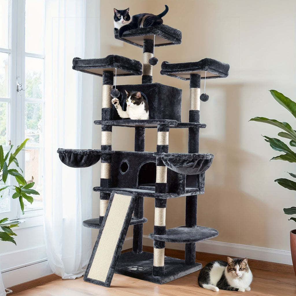 Cat Tree with Plush Baskets, 68 Inch Multi-Level Indoor Cat Tower with Condo Hideaway, Soft Perches, Sisal Scratching Posts and Wide Base