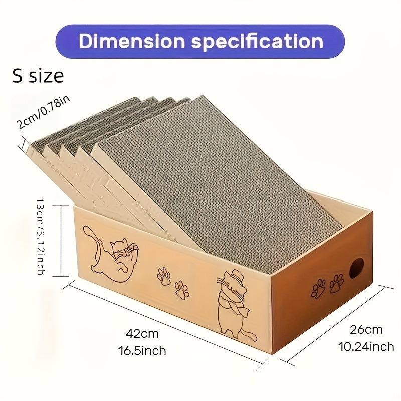 Cat Scratching Board Set with Box, 5 Reversible Corrugated Cardboard Pads for Indoor Scratching, Resting and Play, Standard or Extra Large Options