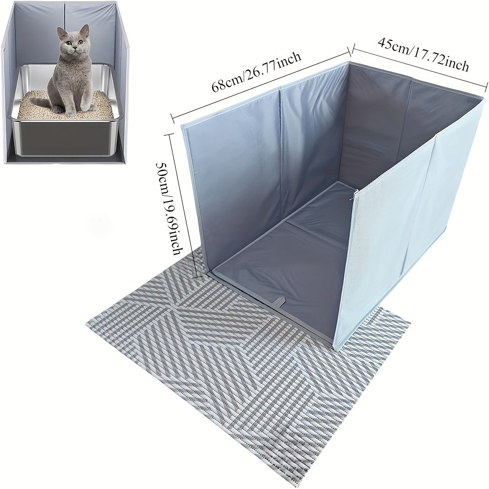 Cat Litter Box Splash Guard, Foldable Oxford Fabric Fence with Open Front and Floor Panel for Indoor Cat Litter Scatter Control