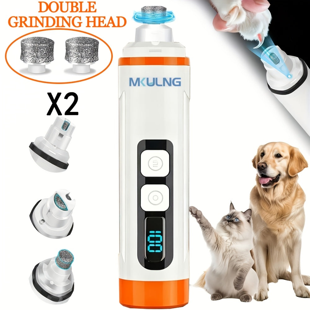 Dog Nail Grinder with LED Light, Quiet 3-Speed Rechargeable Pet Nail Trimmer with 3 Grinding Ports and Diamond Bit for Small, Medium and Large Dogs and Cats