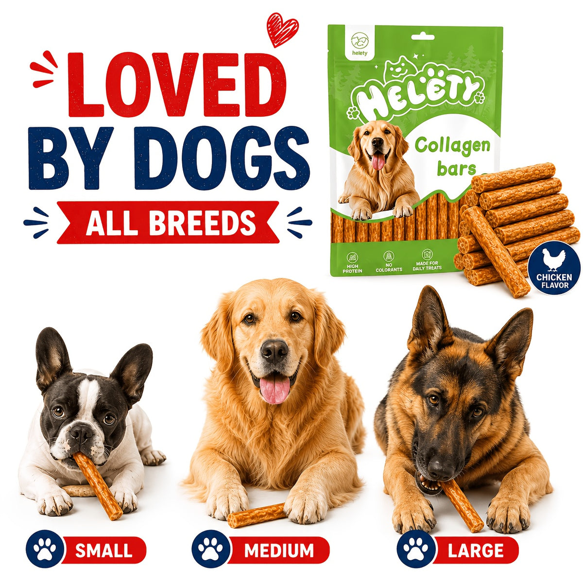 Collagen Dog Chew Sticks, Chicken-Flavored Chew Treats for Medium and Large Dogs, 5-Piece and Multi-Pack Options for Supervised Chewing