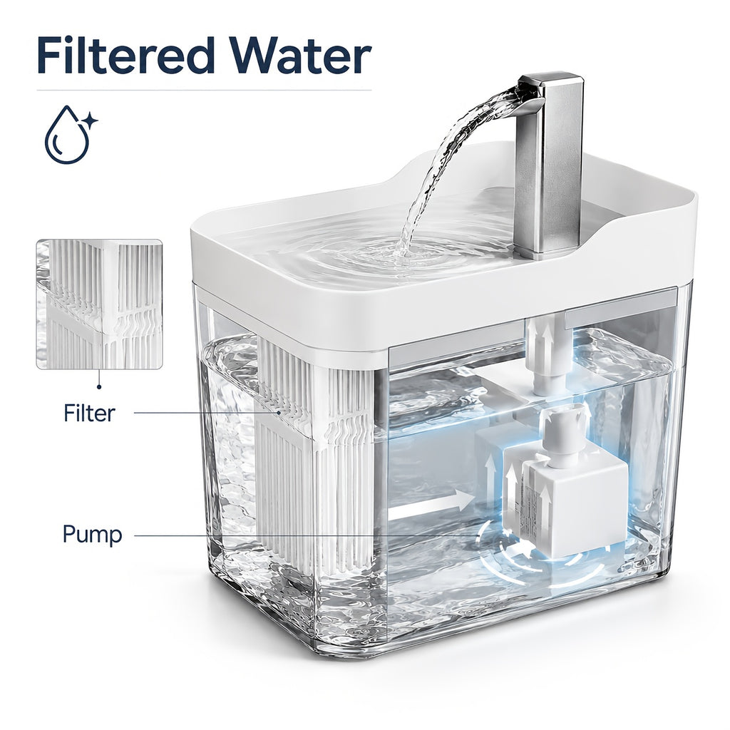 Cat Water Fountain with Faucet-Style Spout, Quiet USB Powered Filtered Pet Drinking Dispenser with Visible Water Tank for Cats and Dogs