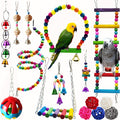 Bird Toys 15-Piece Wooden Swing and Climbing Gym Set with Hanging Bells, Hammock and Ladders for Supervised Parrot Cage Enrichment