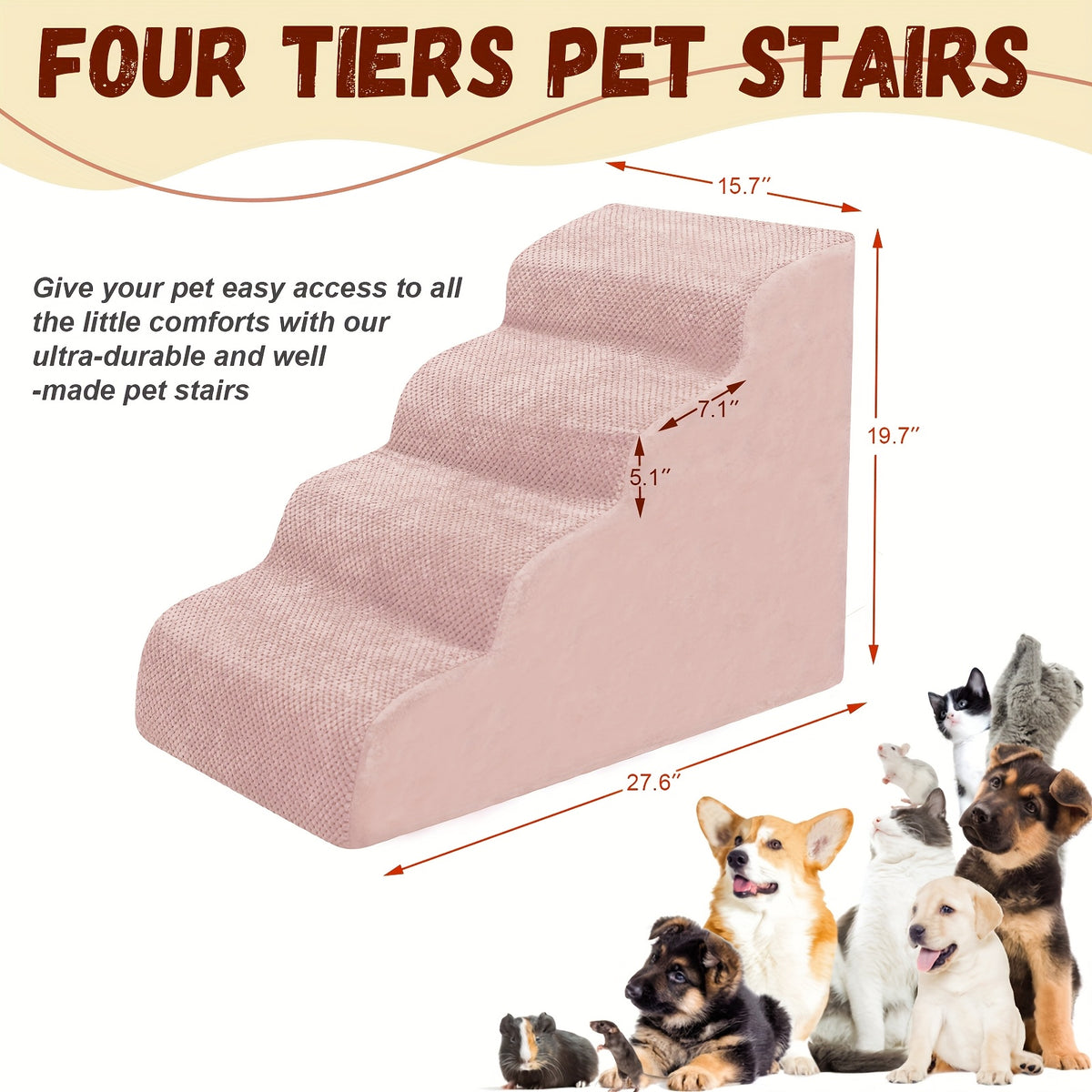 Cushioned Dog Stairs for Small Dogs, High-Density Foam Pet Steps with Non-Slip Bottom and Removable Cover, 2 or 3 Steps for Suitable Beds and Couches