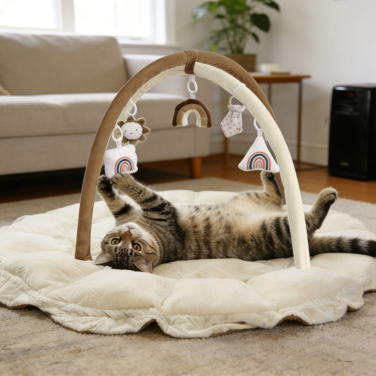 Convertible Cat Bed with Hanging Toys, 5-in-1 Double-Sided Soft Pet Nest and Play Gym for Kittens, Adult Cats and Small Dogs in Three Colors