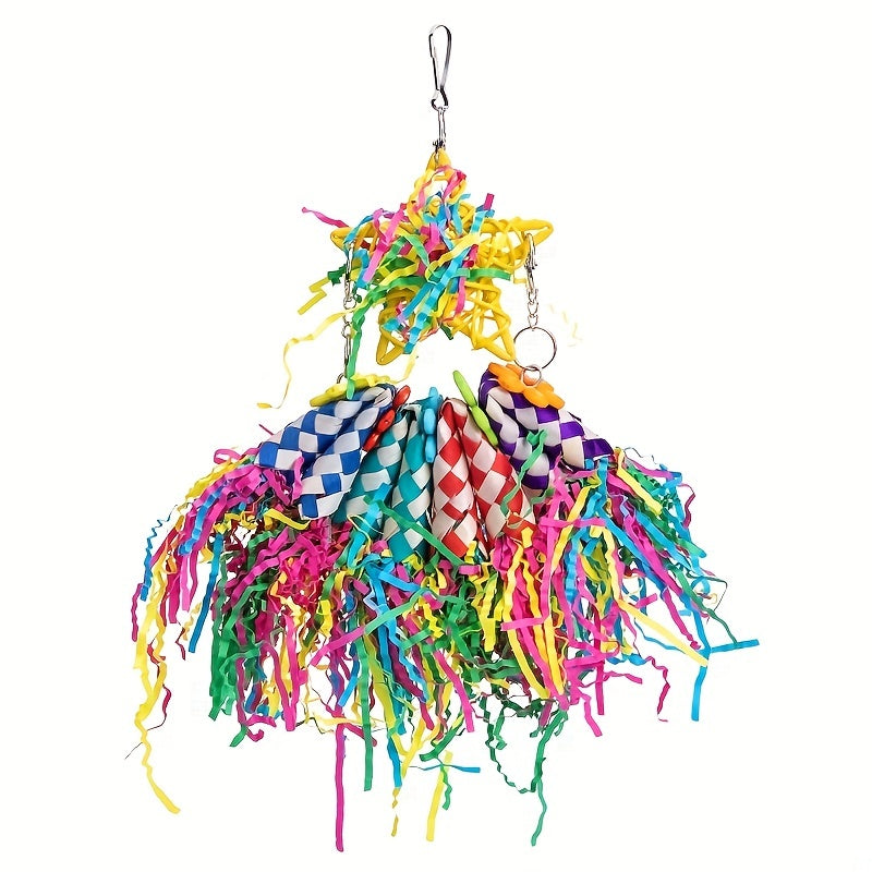 Bird Shredding Toys 5-Piece Set with Woven Tubes and Colorful Crinkle Strips, Hanging Parrot Cage Chew Activities for Supervised Enrichment