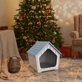 Resin Cat House with Raised Floor and Roof, XL Listed Pet Hideaway for Indoor and Sheltered Outdoor Rest, Blue or Light Brown, Assembly Required