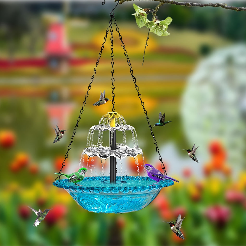 Solar Powered Bird Bath with 3-Tier Fountain Options, Detachable Recirculating Water Feature for Garden, Patio and Backyard Birdwatching