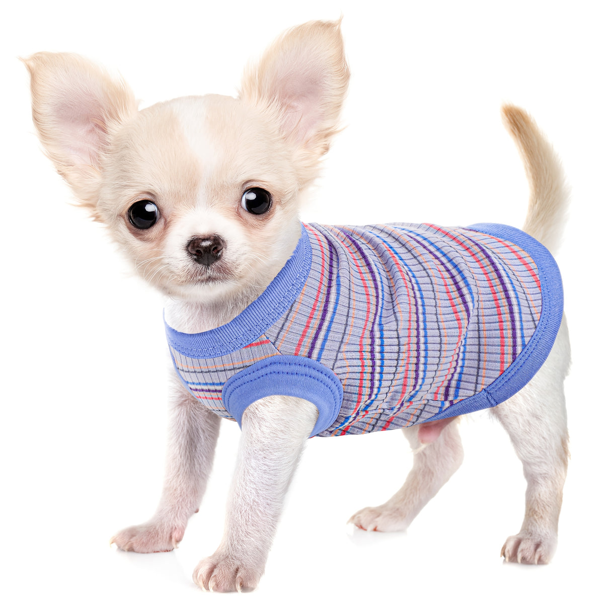 Striped Dog Tank Top with Soft Ribbed Fabric, Sleeveless Pullover Pet Vest for Small Dogs, Six Colors and XS–XXL Size Options, Hand Wash Only