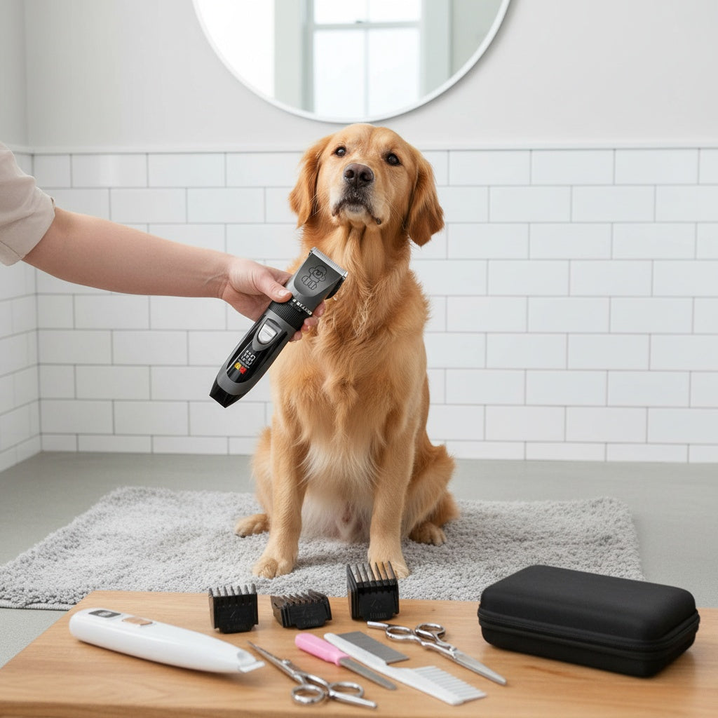 Quiet Dog Grooming Kit with Rechargeable Cordless Clippers, Electric Pet Hair Shaver for Dogs and Cats, Gold, White Kit or Gray Display Options