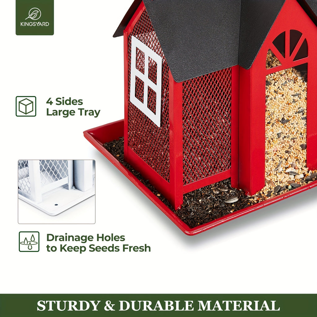 Outdoor Bird Feeder House with Triple Feeding Areas, Metal Mesh Wild Bird Seed Feeder for Finches, Cardinals and Chickadees, Five Color Options
