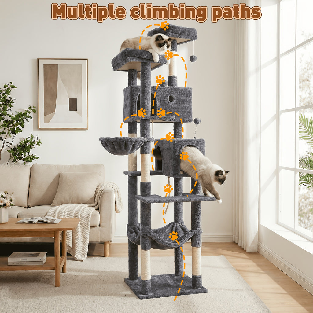 Multi-Level Cat Tree with Plush Resting Areas and Scratching Posts, Indoor Cat Tower in Three Colors with Separate Replacement Column Options