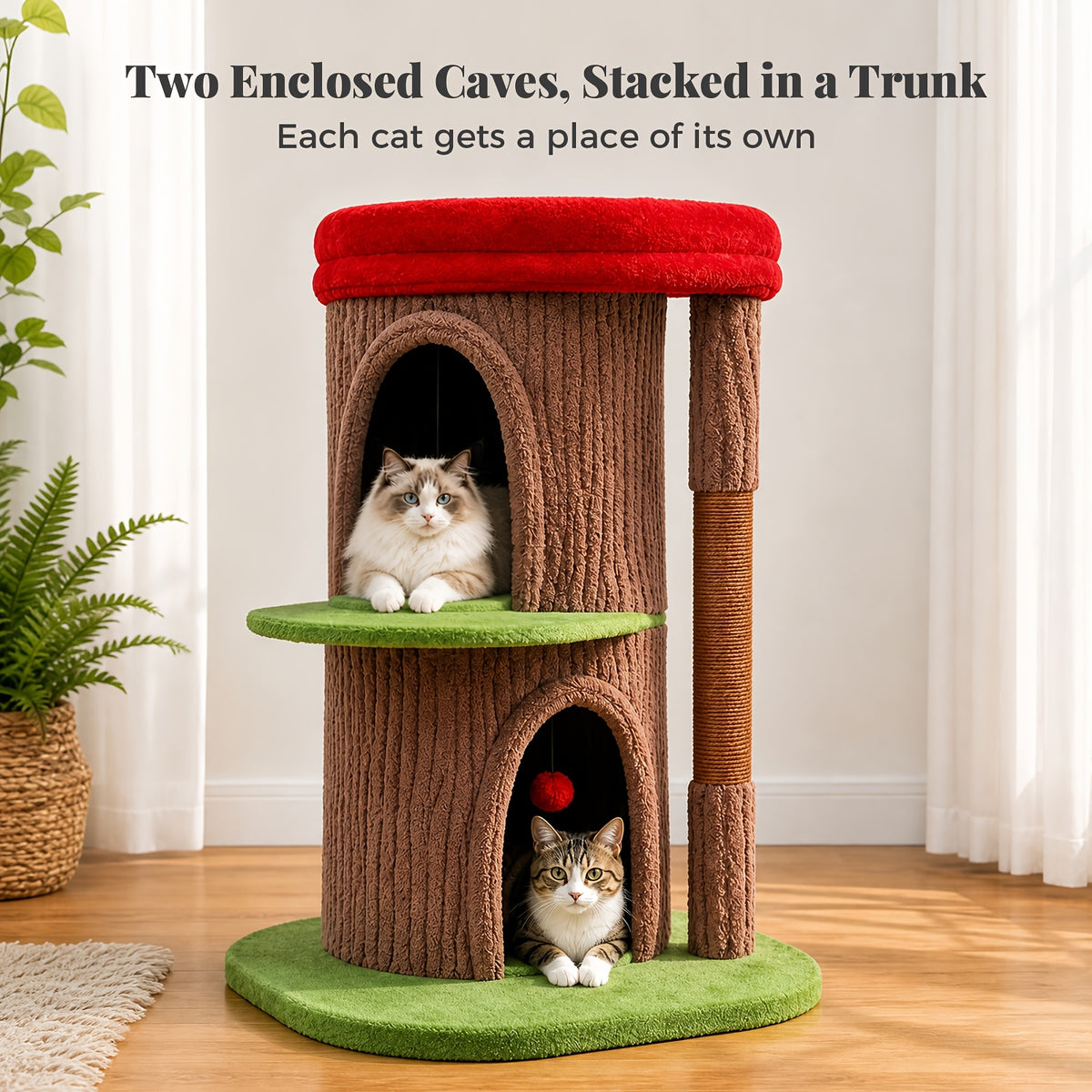 Forest Cat Tree Tower with Flower Top Perch, Indoor Climbing and Resting Furniture in 35.8, 56.3 or 68.5 Inch Height and Color Options