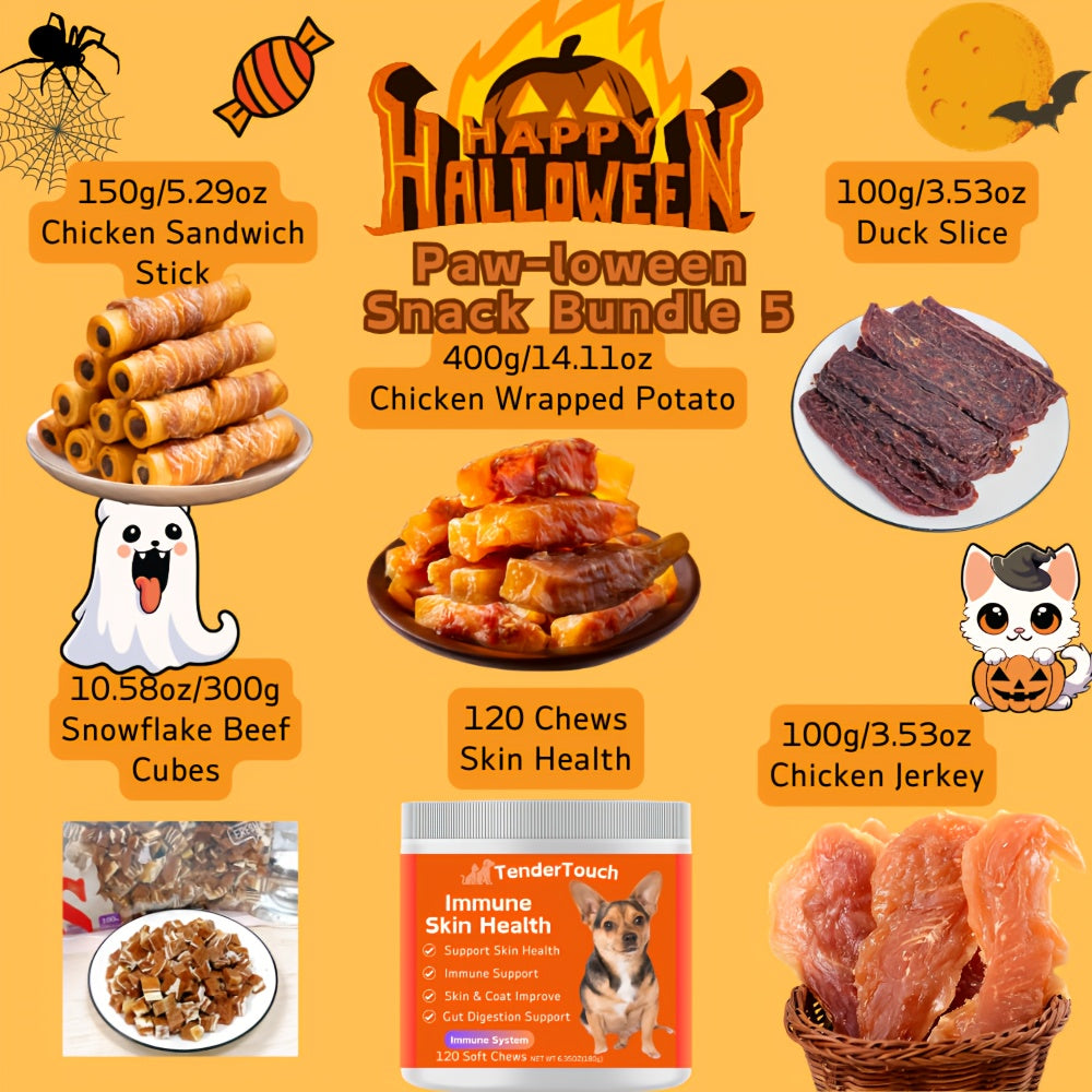 Halloween Dog Treat Bundle 1100g, Paw-loween Chicken and Duck Snack Assortments with Eight Bundle Options for Seasonal Gifts and Supervised Rewards