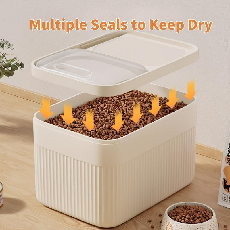 Pet Food Storage Container with Openable Window, White Airtight Cat and Dog Food Bin with Tight-Sealing Lid for Everyday Feeding Area Organization