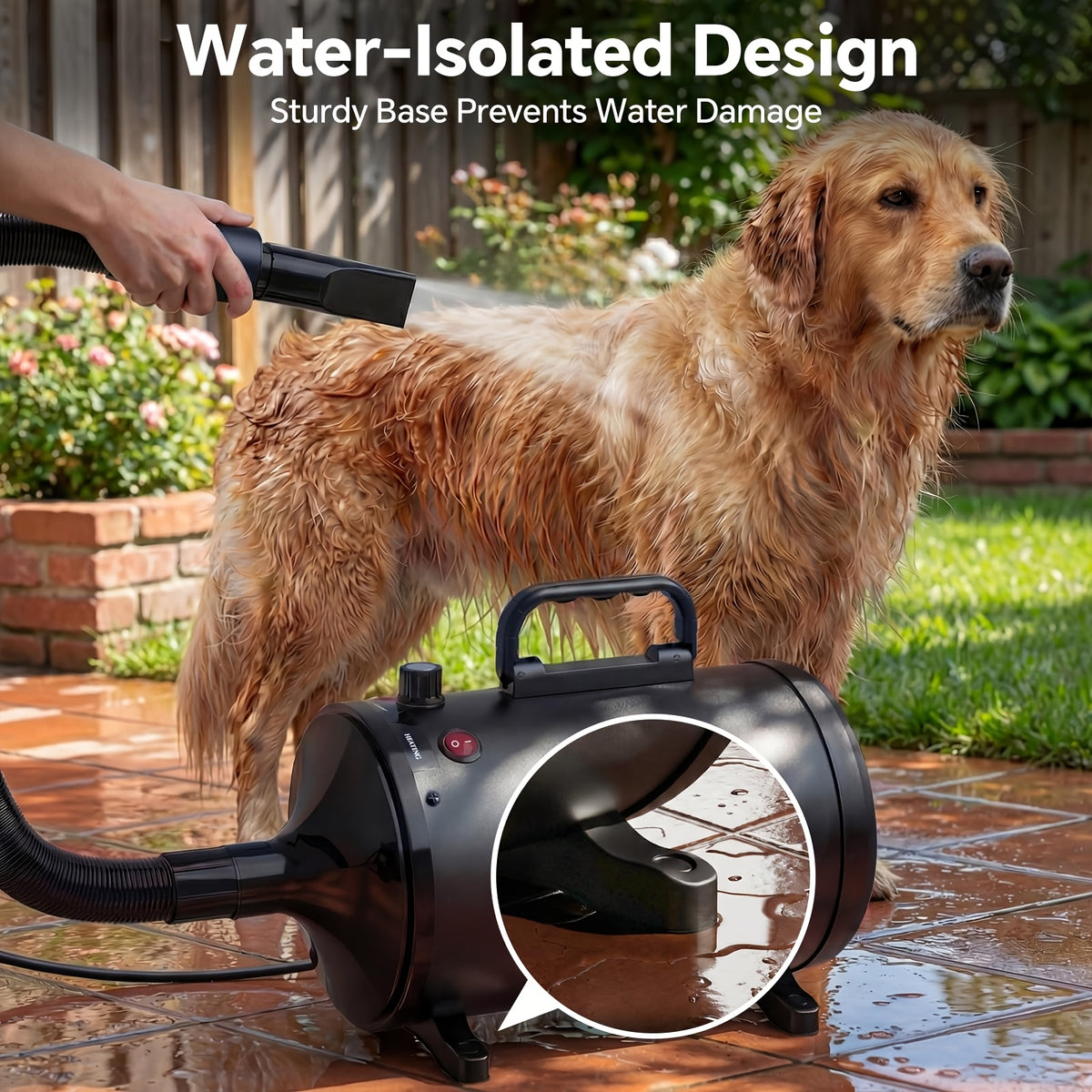 Dog Blow Dryer 2000W with Adjustable Speed and Temperature, Pet Grooming Hair Dryer with 4 Nozzles and Extendable Hose in Four Colors